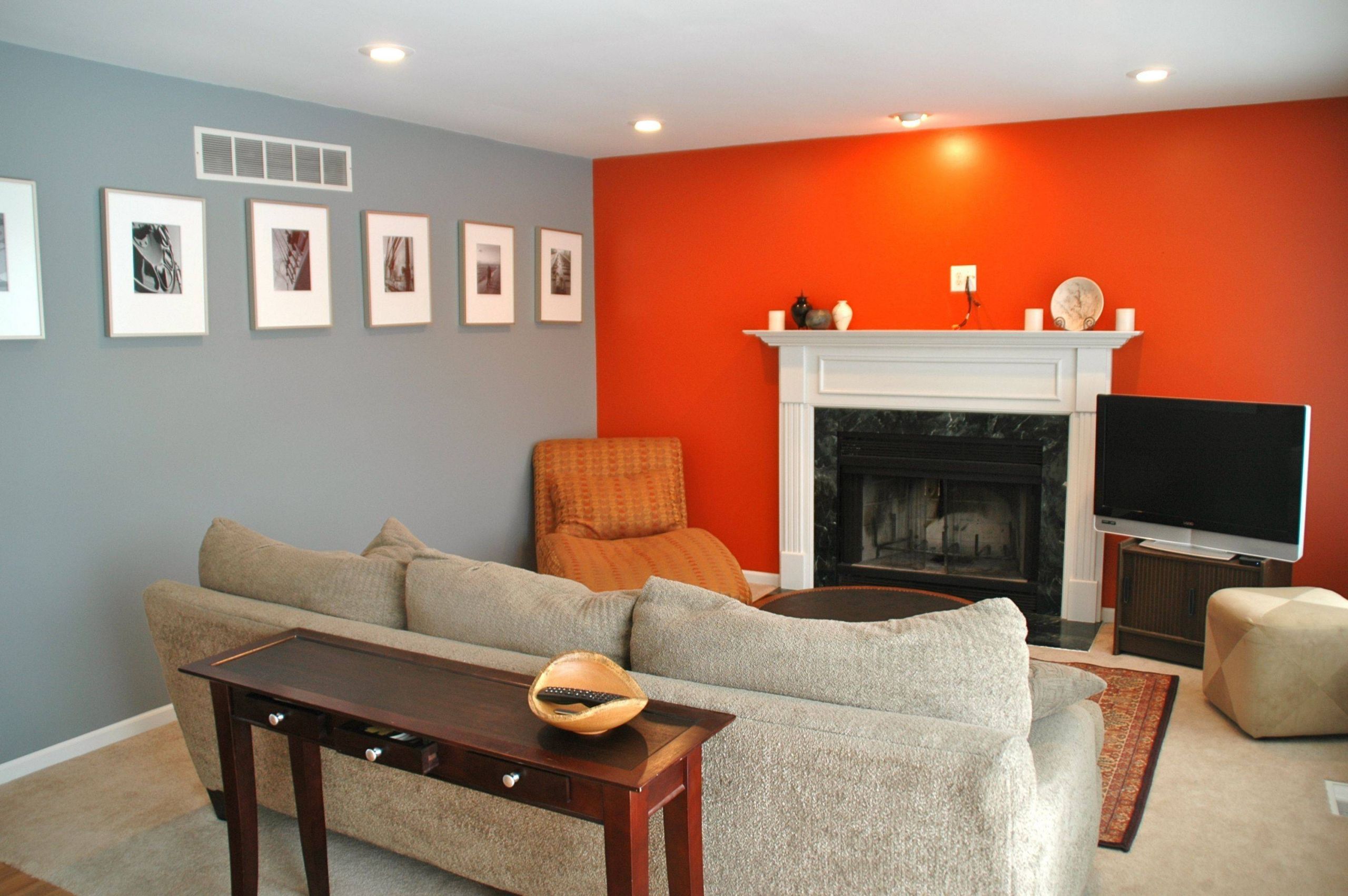Gray Walls Living Room Orange Aqua Accents
